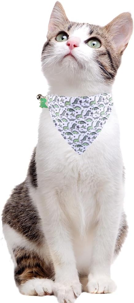 Cat Collar Breakaway with Cute Bow Tie Bandana and Bell Dinosaur Accessories for Kitty Adjustable Safety