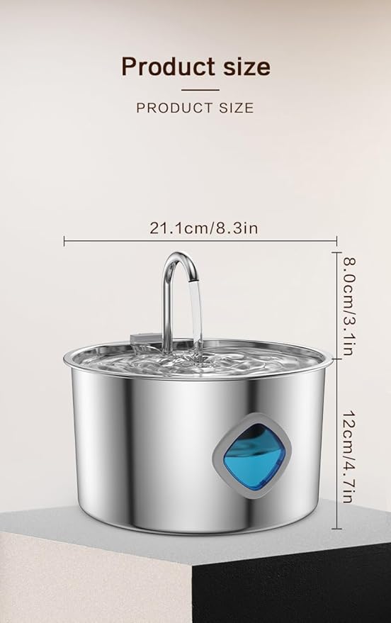 2026 New Dog Water Fountain (3.2L/108OZ), Quadruple Filtration, 304 Stainless Steel Cat/Dog Water Fountain, Super Quiet Smart Automatic Circulating Pet Feeder (1PC+2Filters)