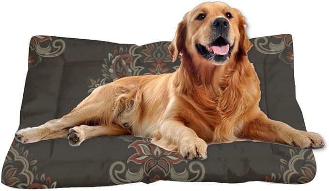 Ethnic Print Patterns Dog Mat Bed Dog Bed for Crate Washable for Living Room Black Bohemian Patterns Soft Beds Non- Slip Bottom Room Furniture Multi- Scenario, Multi- Model Big Beds Gift Printed Dogs
