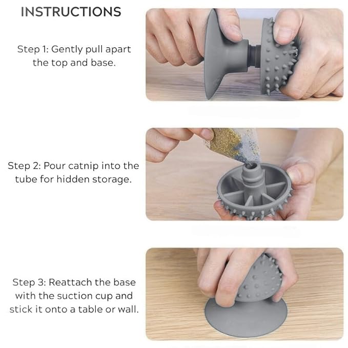 Cat Self Groomer with Suction Cups – Wall-Mounted Pet Massage Brush for Itching & Fur Shedding – Cat Scratch and Rub Toy for Indoor Cats – Easy to Install, 7x7x7.5cm (Grey)