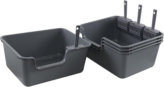 4 Packs Litter Boxes with High Sides, 19.6" Lx15.35 Wx8.6 H Multi Cat Litter Pan for Kitty, Litter Box for Big Cats, Anti-Splashing, Easy to Clean (Grey)