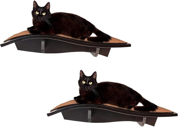 Arf Pets Cat Shelf, Wall-Mounted Desined Wooden Cat Perch - Holds Cats Up to 44 Lb