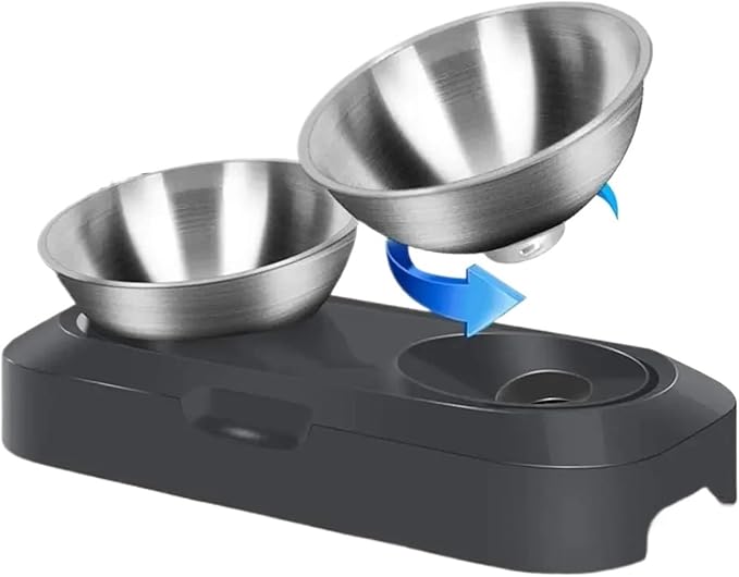 Cat Bowl Set with Stand, Stainless Steel Raised Feeder for Food and Water, Pet Bowls for Cats