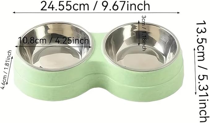 1 PCS Dual Bowl Stainless Steel Double Pet Bowls for Dogs and Cats Perfect for Food and Water(Blue)