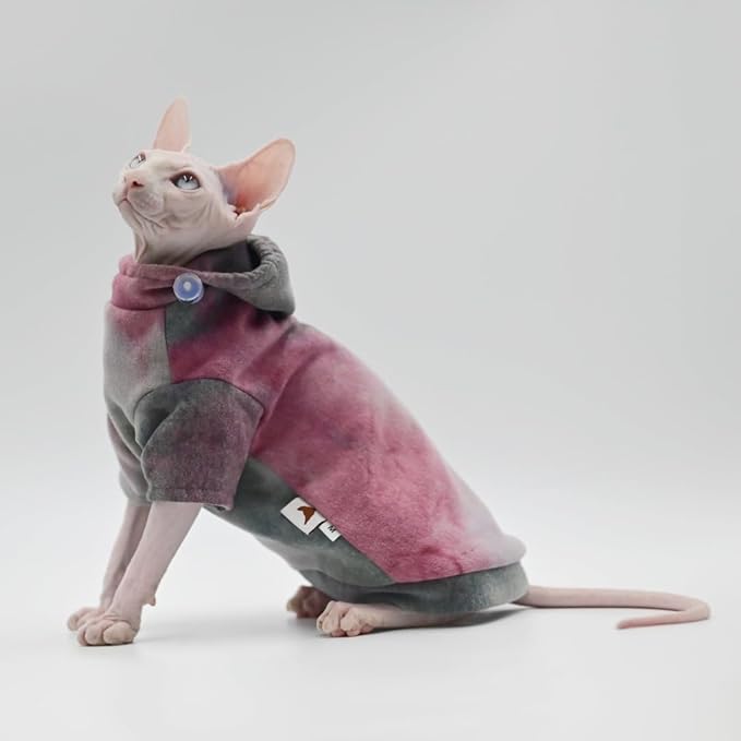 Duo MASUMI Hairless Cat Clothes Autumn Winter Warm Thick Fleece Hoodie Sphynx Cat Warm Cat Clothes for Devon,Cornish,Peterbald (L)