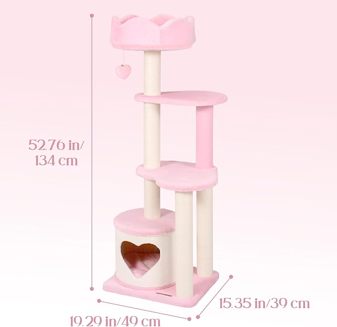Happy & Polly Cat Tree for Cats, 52.8 Inches, All Breed Sizes, Climbing, Indoor, Wood and Sisal, Floor Mount, Modern