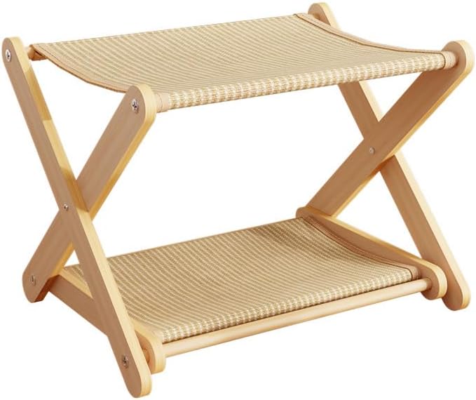 Cat Bed, Foldable Double Layer Cat Hammock X-Shape Solid Wood Cat Perch with Sisal Scratching Pad, 52x35x30cm No Assembly Cat Condo for Indoor