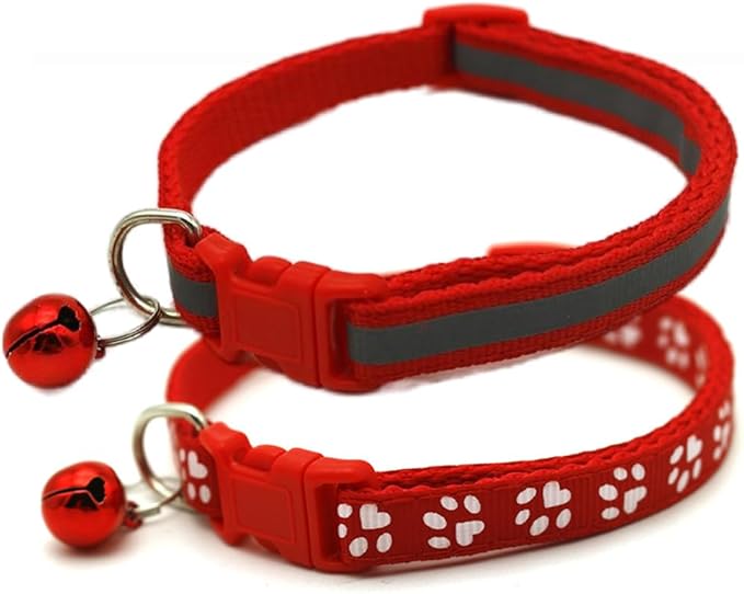 Red Dog Collars for Small Dogs with Bell, 2-Pack Basic & Reflective Boy Puppy Collar with Bells for XXS Xs Small Pet Male Dogs Tiny Cats, S