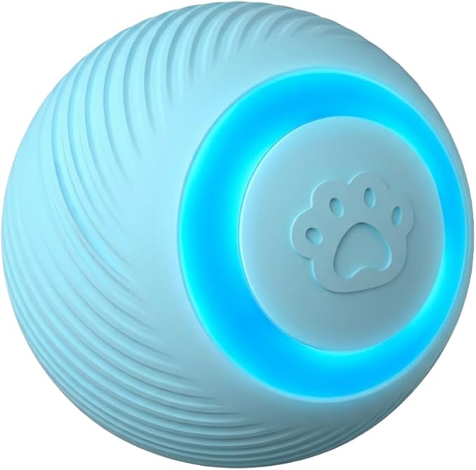 Interactive Cat Toy Ball, 3 Play Modes, Automatic Rolling with RGB Lights, E-TPU, Smart Moving Bouncing for Cats and Dogs, Blue
