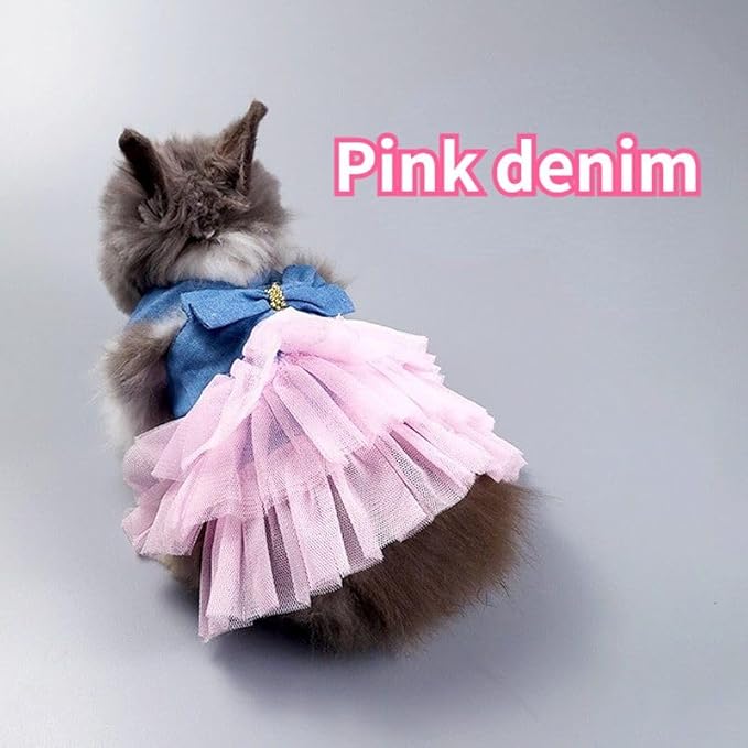 Rabbit Dress Bunny Costume Clothes Skirt Daily Wear Cloth for Small Cat Dog Puppy Chinchilla Guinea Pig, Small Animal Dress for Party Photo (Striped Pink,XS)