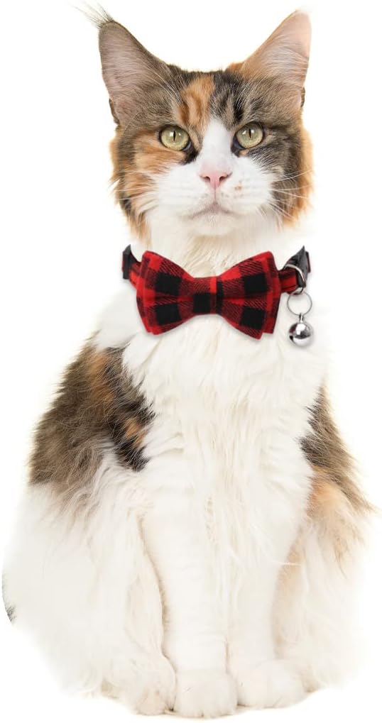 Christmas Cat Collar Halloween Thanksgiving Day Fall Breakaway with Cute Bow Tie and Bell for Kitty Adjustable Safety Plaid