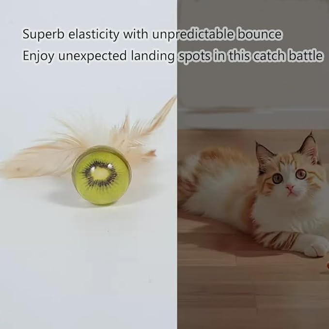 Fruit-Shaped 4-Pack Cat Ball Toy with Natural Feathers, Feather Cat Toy for Indoor Cats and Playful Kittens, Fun Exercise & Play