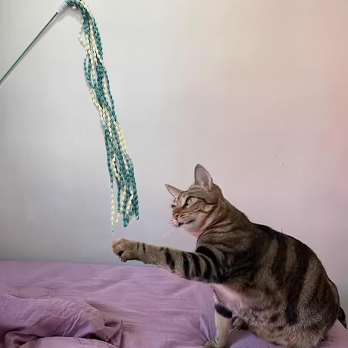IUHKBH Cat Wand Toys, 4 PCS Plush Srtip Teaser Toy Interactive Teasing Stick Vibrant Teaser Wands with Bell for Cat Kitten Having Fun Exerciser Playing