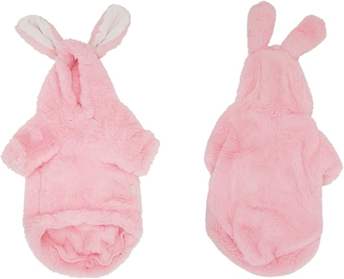 Stretchy Fuzzy 2-Leg Cat Hoodie Pajamas for Sphynx,Soft Fluffy Loungewear with Bunny Ears, Cozy Home Clothes for Hairless Cats, Winter Warm Outfit Sweater (Pink, L (5.5-8 lbs))