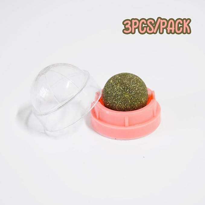 Pink Catnip Balls for Cats - 3PCS Wall Catnip Toys Edible Cat Toys for Cat Lick Safe Healthy Kitten Chew Toys Teeth Cleaning Dental Cat Toys