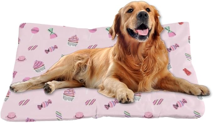 Christmas Sweets and Candy Pink Dog Crate Bed Non Slip Bottom Warm Dog Bed Mat Warm Mat for Supply Multi Scenario Multi Model Cat Gift Printed Outdoor 36× 24 Inch