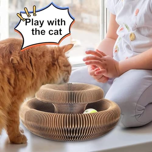 2PCS Kitty Curls Cat Toy,Magic Organ Cat Toy,Cat Scratcher for Grinding Claw Cardboard Cat Toys,Interactive Scratch Pad with Toy Ball