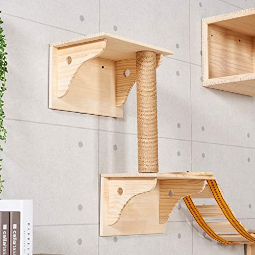 9pcs Wall Wood Climber Set - 2 Cat Condos Houses & 4 Shelves & 2 Ladders & 1 Sisal Cat Scratching Post Cat Steps, Perch & Bed
