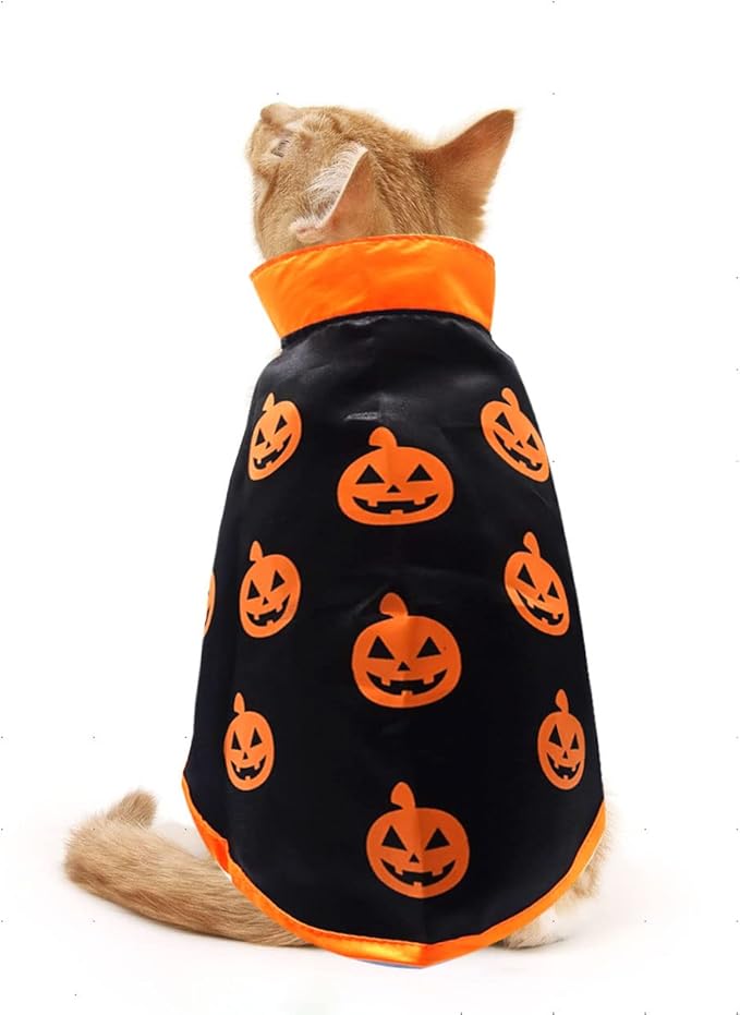 Halloween Cat Costume Cloak Witch Hat Pet Accessories Halloween Adjustable Pumpkin Pet Costumes Clothes Set, Halloween pet Costume Decor Cloak for Cats Dogs Puppy Halloween Carnival Party Supplies