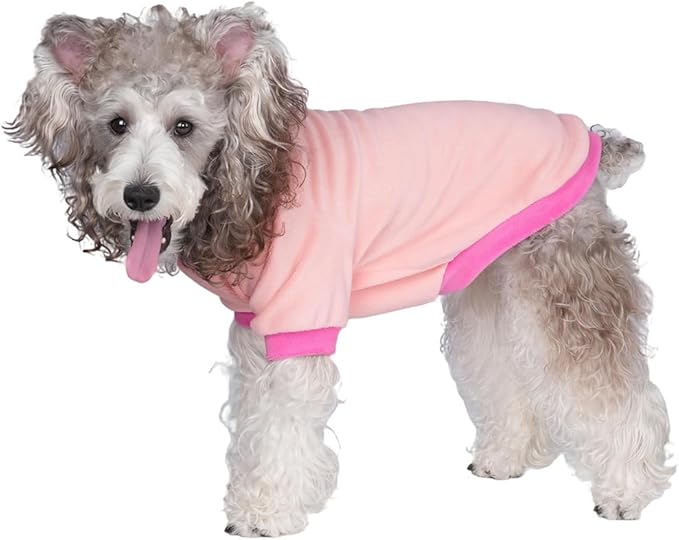 Classic Fleece Dog Sweater – Soft & Warm Stretchy Sweatshirt for Small Dogs & Cats, Cold-Weather Pullover for Everyday Wear (Light Pink, Large/X-Large)