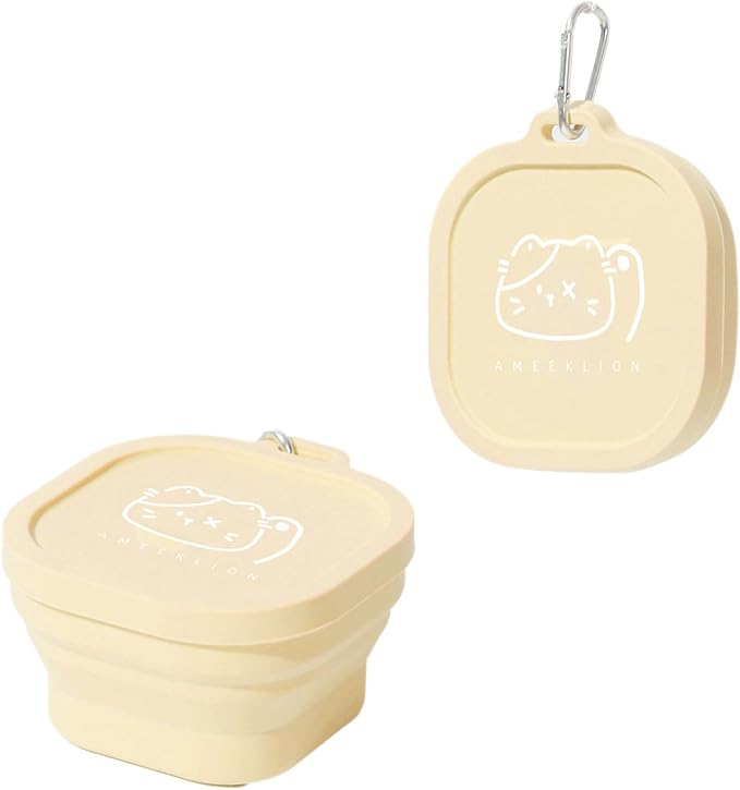JEATHA Portable Cat Water Bowl Collapsible with Lid Leak Proof Silicone Travel Bowl for Food and Water on Car Rides Outdoor Light Yellow One Size