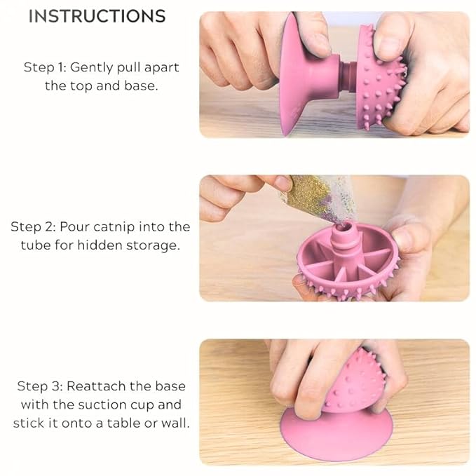 Cat Self Groomer with Suction Cups – Wall-Mounted Pet Massage Brush for Itching & Fur Shedding – Cat Scratch and Rub Toy for Indoor Cats – Easy to Install, 7x7x7.5cm (Pink)