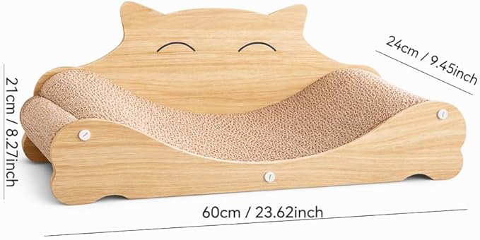 Cat Scratcher Lounge Cardboard, 3-in-1 Cat Sofa Bed for Indoor Cats, Durable Scratch Pad & Resting Bed, Curved Wooden Cat Furniture,