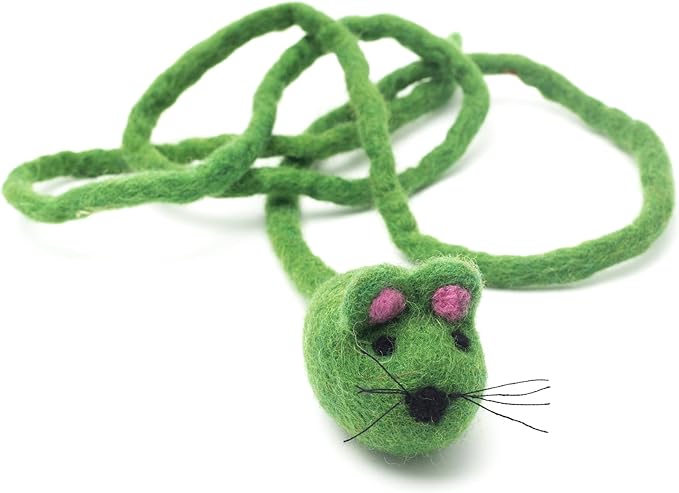 Glaciart One Felt Mouse Cat Toy β Soft Fuzzy Enrichment 100% Natural Wool - Interactive Catnip Play Cat Toy Set - Safe for Pets, Non-AZO Colored Dyes - 42β Long