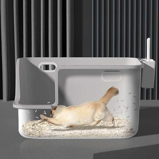 Pet Supplies, Large High Sided Cat Litter Box with Scoop, Leakproof & Easy Clean