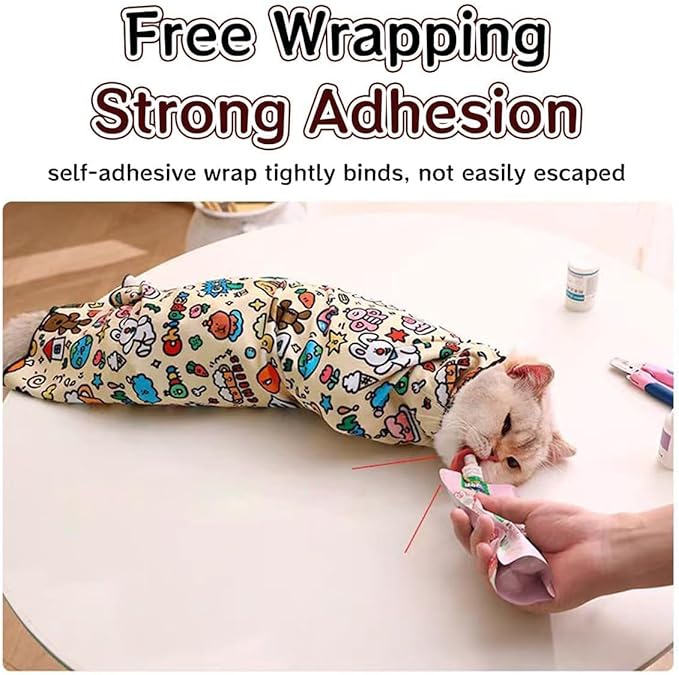 MANON ROSA Cat Grooming Wrap – Self-Adherent Anti-Scratch Swaddle Restraint Bag for Stress-Free Nail Clipping, Medication, Multifunctional Care - Purrito Papoose Pet Tools (M Within 9.9lbs)