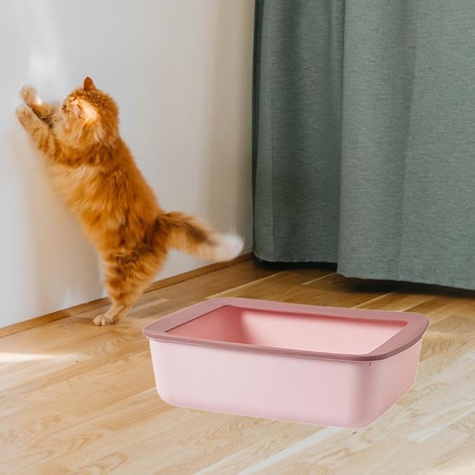 Open Top Pet Litter Tray, Easy Clean Cat Litter Box with Splash Guard, 16.14x12.20x4.92 Inch Indoor Cat Sand Box Toilet Basin-