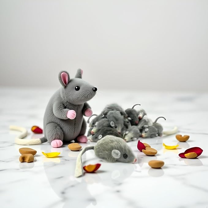 5 Pcs Gray Fur Rattle Mouse Cat Toy Mice Animal Toy Pet Supplies Furry Play Combo - Cat Toy Mix