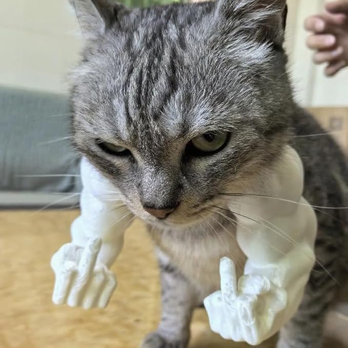 Cat Muscular Arm with Middle Finger - 3D Printed Neck Arm with Muscle Texture, Funny Pet Accessory for Pet Lovers & Pranksters, Halloween Cat Accessories (Green)