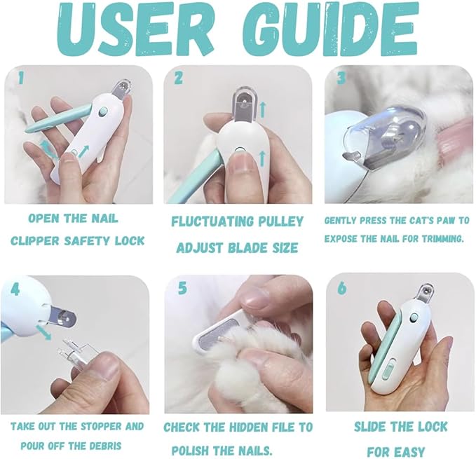 Cat Nail Clipper with Hidden File & Debris Catcher -Gentle Round-Hole(1–3.5 mm),Trimmer for Kittens & Indoor Cats | Anti-Splash Claw Cutter for Grooming (Blue)