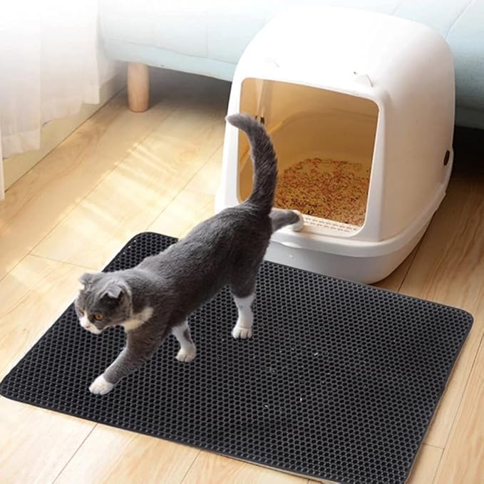 Cat Litter Mat Kitty Litter Trapping Mat Honeycomb Mats Waterproof Double Layer Anti Tracking Kitty Mats Catcher Litter Tray Box Rug Carpet (23.6'' x 17.7'', black)