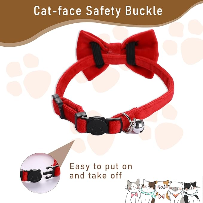 Mozeat Lens 2 Pcs Velvet Cat Collar Cute Cat Bow Tie Collar for Boy Cats Breakaway Kitten Collars with Bell Adjustable Puppy Bow Tie Collar Personalized Collars for Small Pets