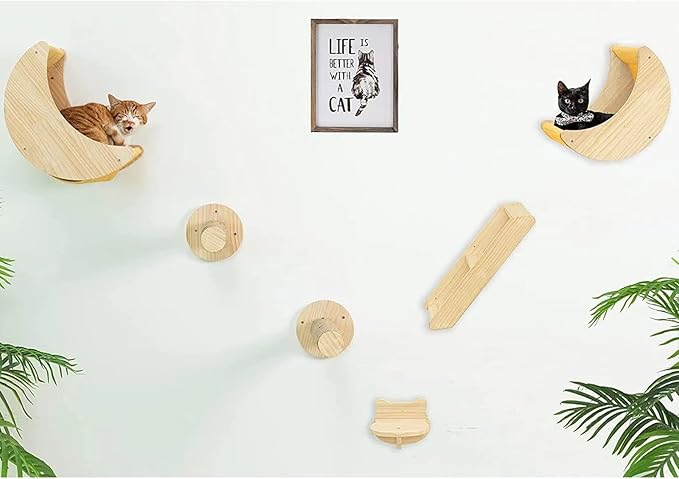 Cat Hammock Wall Mounted Cat Shelf with Two Steps - Cat Wall Shelves and Perches for Sleeping, Playing, Climbing, and Lounging - Modern Cat Bed & Furniture for Large Cats or Kitty