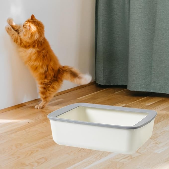 Open Top Pet Litter Tray, Easy Clean Cat Litter Box with Splash Guard, 16.14x12.20x4.92 Inch Indoor Cat Sand Box Toilet Basin- White