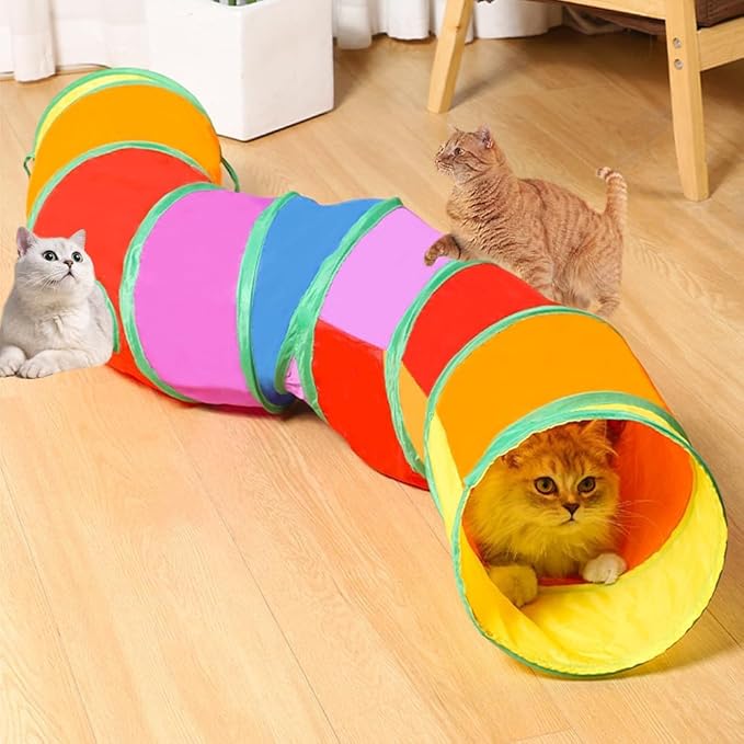 Cat Tunnel Tube Toy Collapsible 2 Way Rainbow, Pet Tunnels for Indoor Cats, Long Tubes for Kitten, Puppy, Rabbit, Interactive Toys for Fun Playtime & Exercise