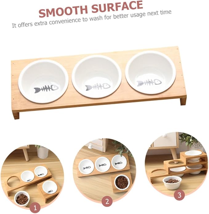 1set Elevated Ceramic Cat Bowl with Stand Convenient Multi-Function Feeding and Watering for Cats and Kittens Easy to Wear-Resistant Design