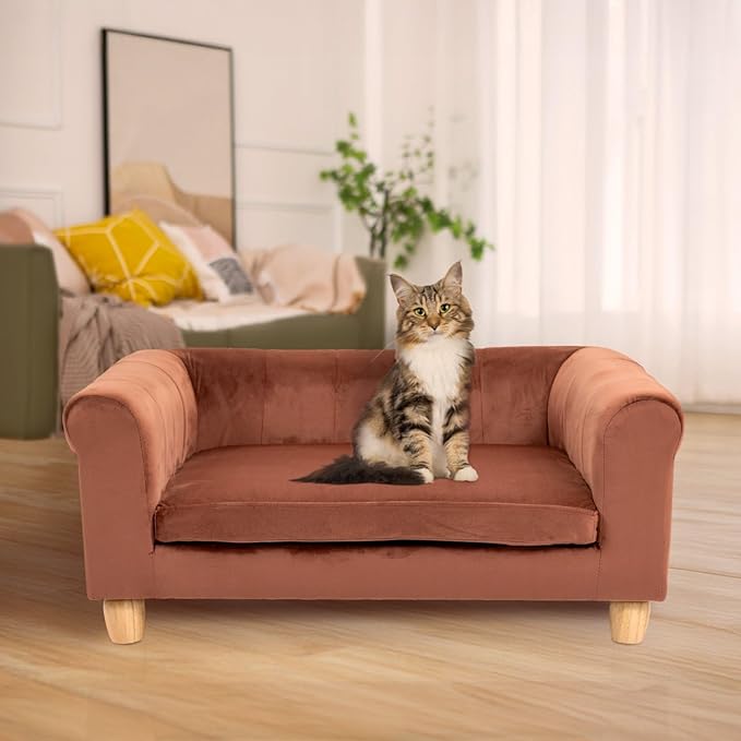 CRITTER SITTERS 33” Faux Suede Ped Bed in Brown, Durable Washable Sofa Couch for Small & Medium Cats & Dogs, Must Have Accessory for Yorkies, Shih Tzus & Frenchies, Kitten & Puppy Essential Furniture