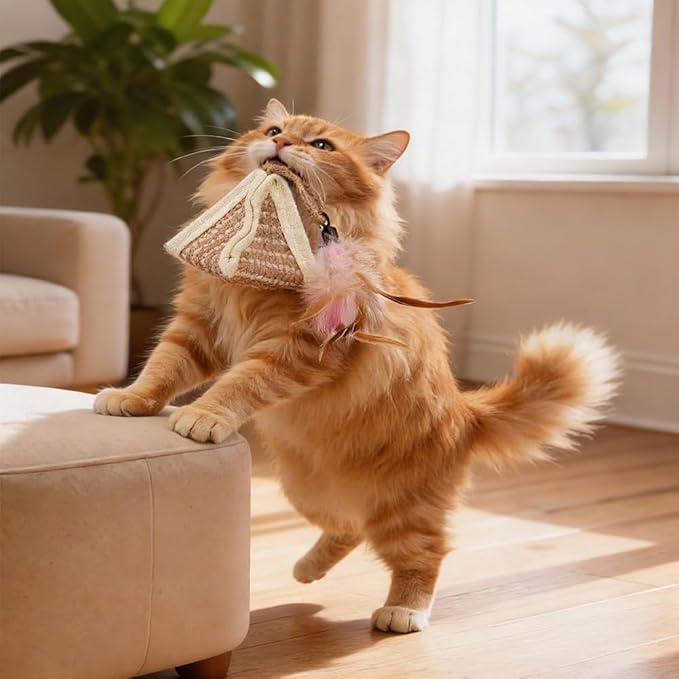 PAZ'S GIFT Cat Toy with Organic Catnip,Feathered Soft Sisal Material, Interactive Scratching and Kicking Chew Toy for Indoor Kittens