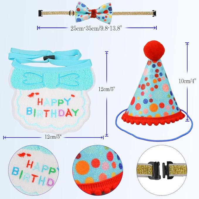 Cat Birthday Party Supplies, Girl Boy Cat Kitten Birthday Bandana Hat Numbers Decorations Outfits Set, Lightblue