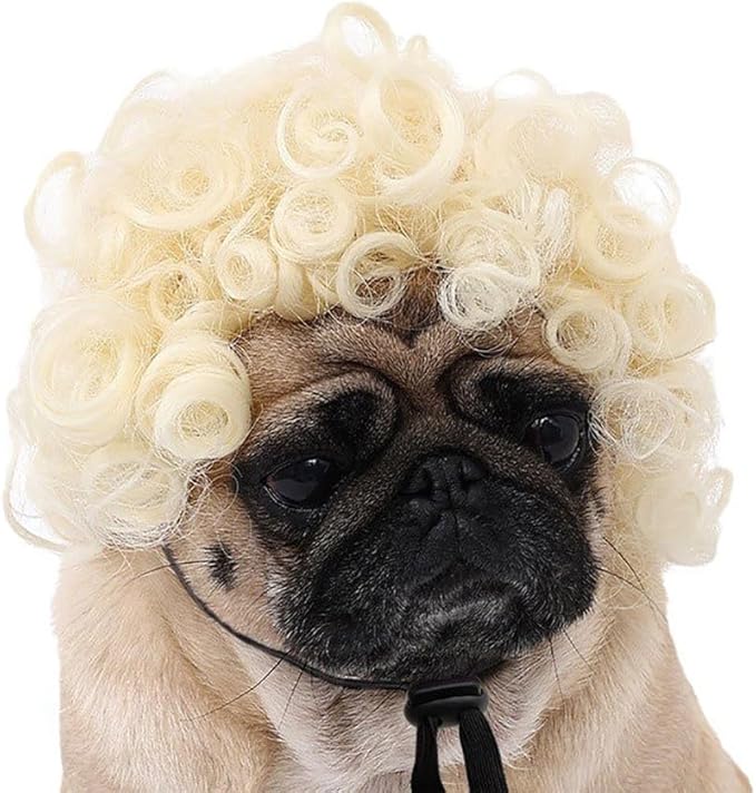 Psivika Pet Wigs Funny Dog Cat Cosplay Wig Pet Costume Cat Cosplay Decoration for Halloween, Christmas, Parties, Festival (Beige)