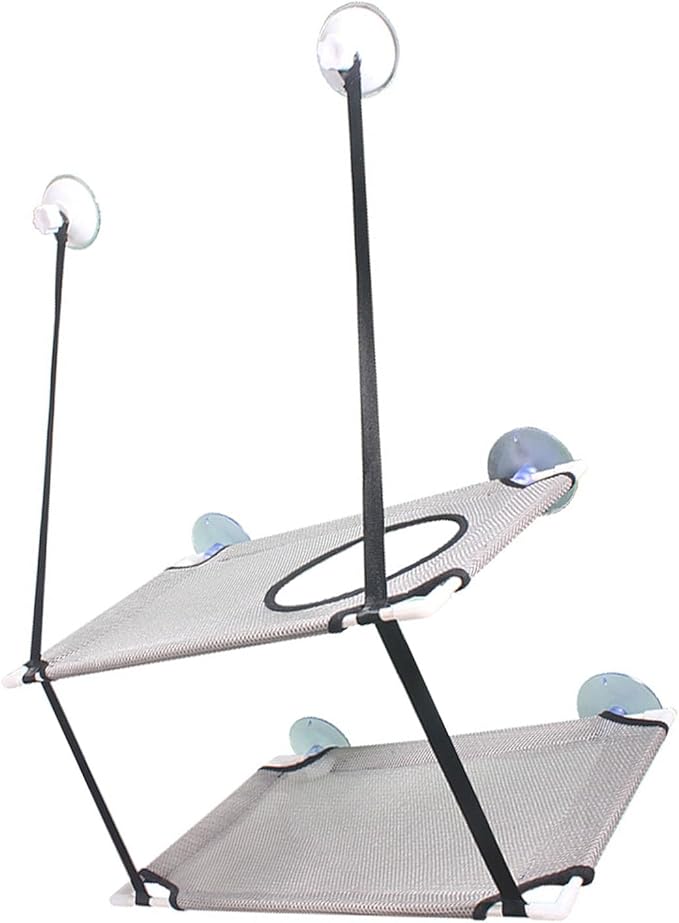 Cat Window Perch Double Layer Suction Cup Cat Hammock Cat Window Hammock Bed Cat Furniture Cat Shelf for Indoor Cats Sunbathing and Viewing(Gray)