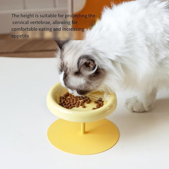 Ceramic cat Special Bowl pet Bowl Feeder Tall cat and Dog Food Utensils Food Basin Kitten Bowl Rice Bowl Neck Guard Dinner Plate Diameter 13.6cm Yellow