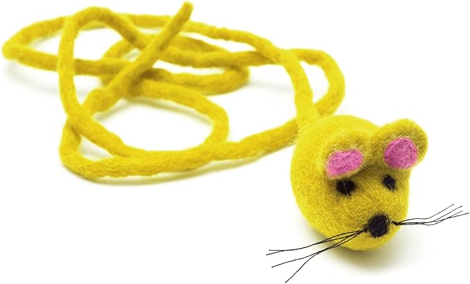 Glaciart One Felt Mouse Cat Toy β Soft Fuzzy Enrichment 100% Natural Wool - Interactive Catnip Play Cat Toy Set - Safe for Pets, Non-AZO Colored Dyes - 42β Long