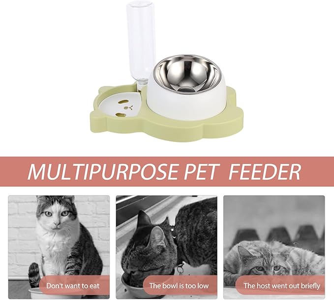 Kisangel Pet Cage Food Dispenser and Multi-Function Cat Food Bowl with Stainless Steel Non-Slip Base, Fresh Green, Suitable for Cats and Dogs Feeding and Watering