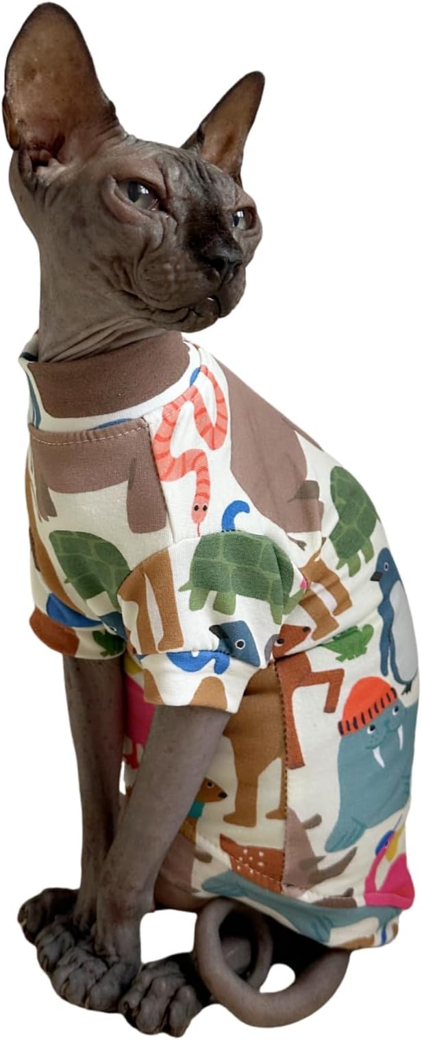 Limited Edition Sphynx Cat T-Shirts Elastic Hairless Cat Sweatshirt Pet Kitten Clothes Round Collar Kitten Shirts Vest Cats & Small Dogs Apparel (Planet Animal, M (5.5-6.6 lbs))