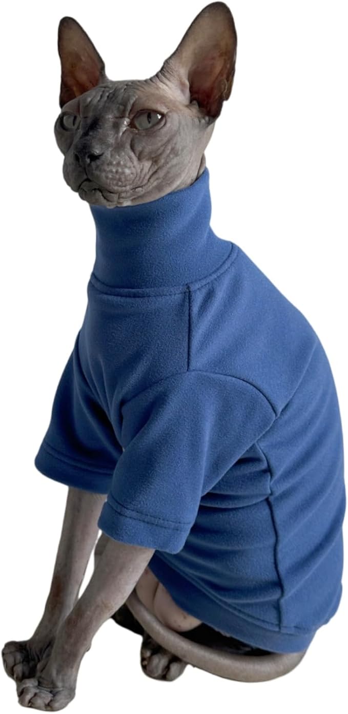 Sphynx Cats Solid Warm Fleece Shirt Cat Turtleneck Undershirt Thermal Hairless Cat Clothes for Sphynx, Devon, Cornish Cat Clothes and Small Kitten and Dogs (Ocean, Medium)